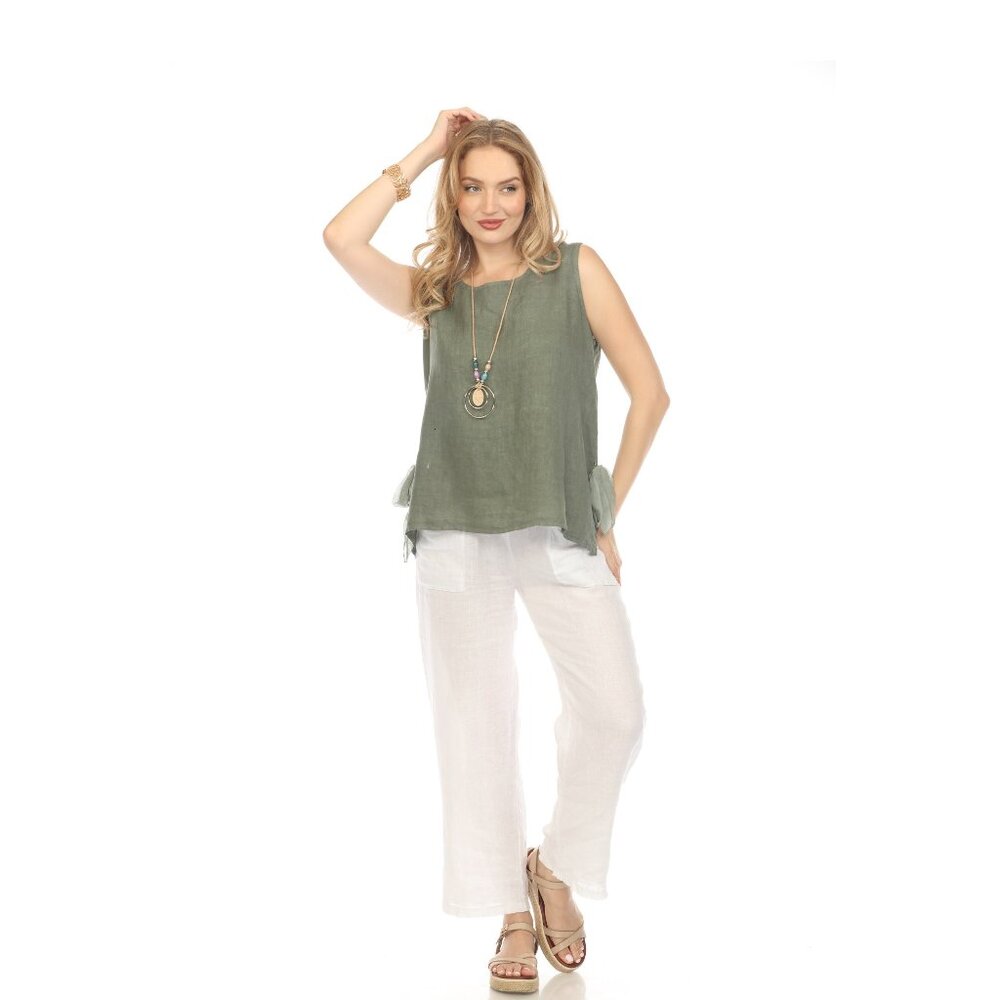 Olive Sleeveless Top with Side Bows